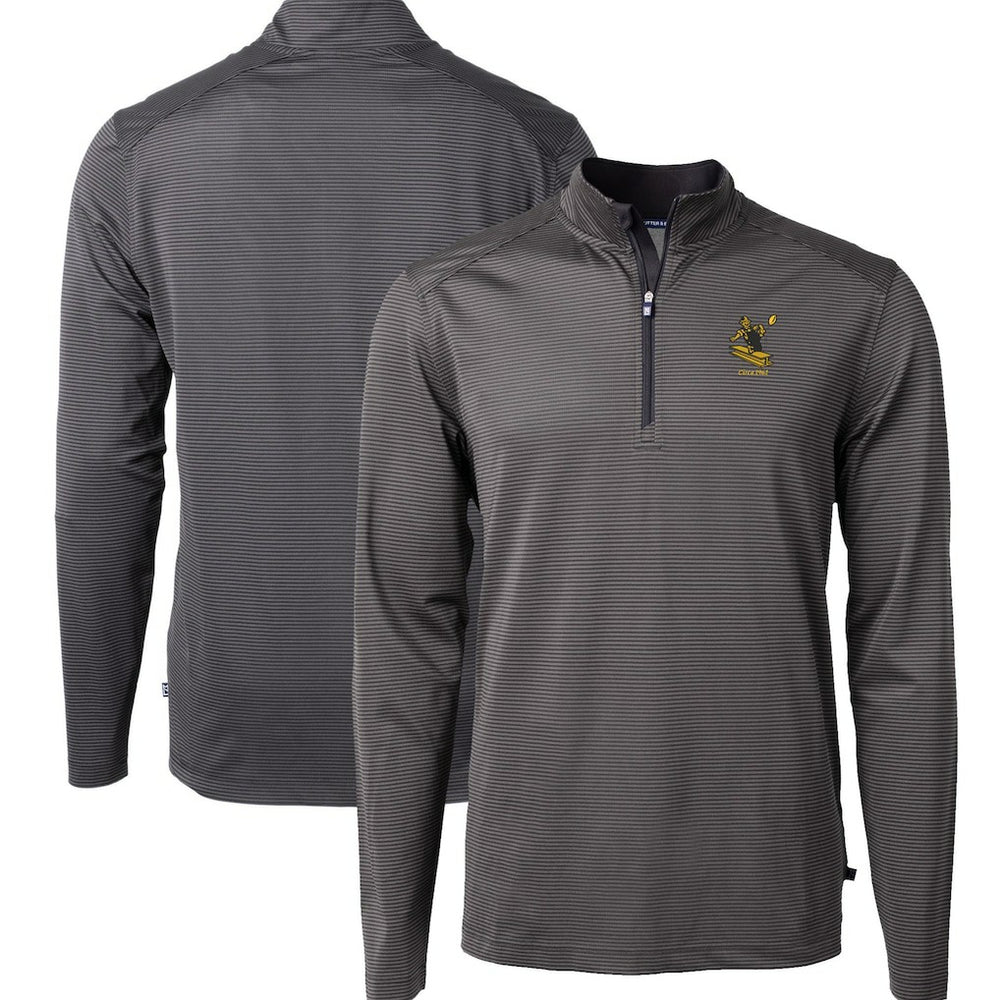 Pittsburgh Steelers Cutter & Buck Big & Tall Virtue Eco Pique Micro Stripe Tri-Blend Quarter-Zip Jacket - Black cheap