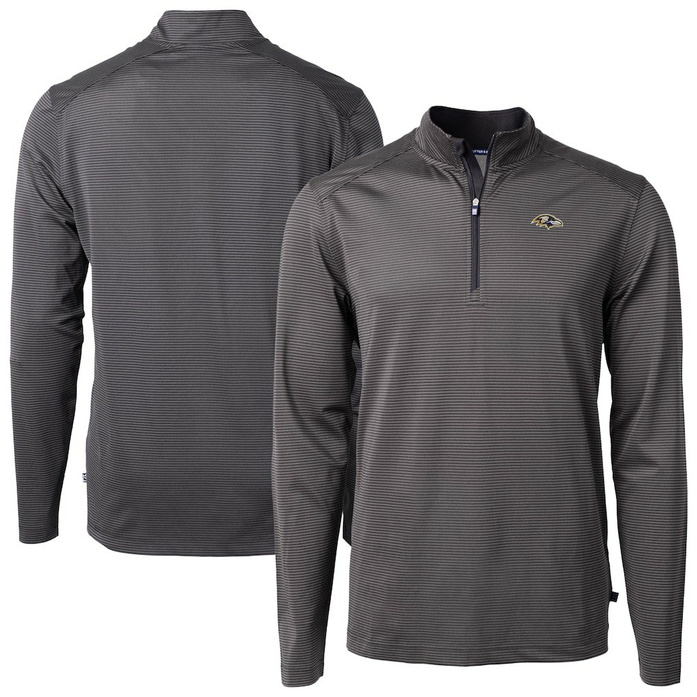Baltimore Ravens Cutter & Buck Big & Tall Virtue Eco Pique Micro Stripe Tri-Blend Quarter-Zip Jacket - Black on sale