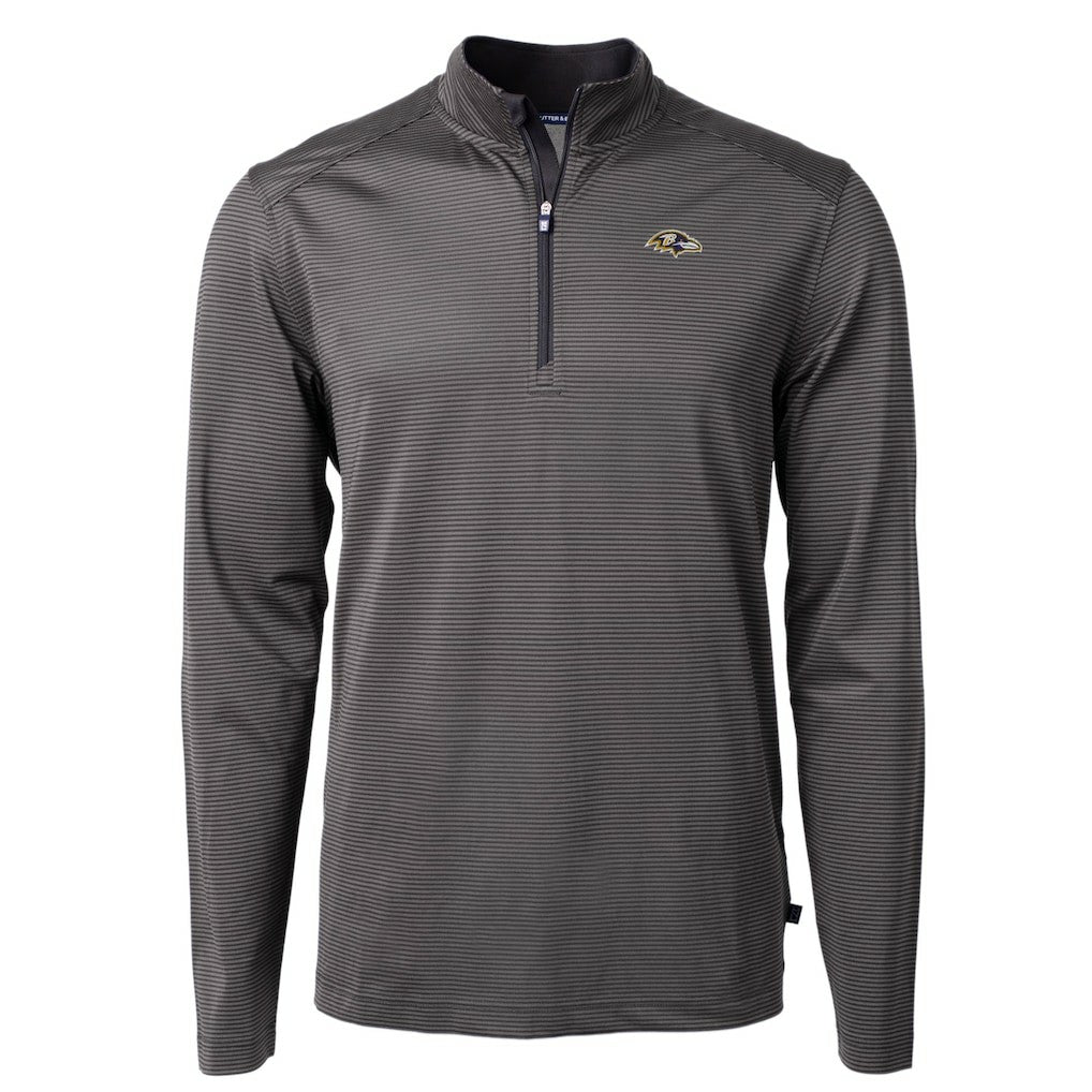 Baltimore Ravens Cutter & Buck Big & Tall Virtue Eco Pique Micro Stripe Tri-Blend Quarter-Zip Jacket - Black on sale