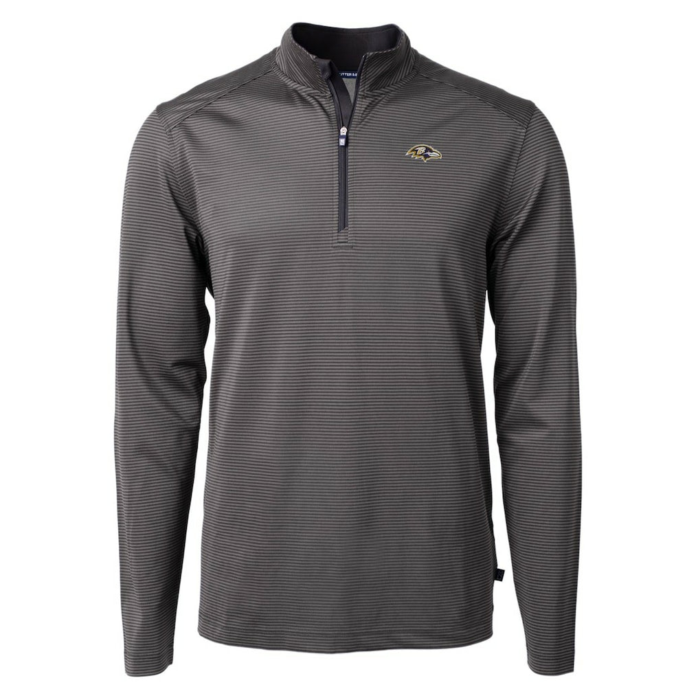 Baltimore Ravens Cutter & Buck Big & Tall Virtue Eco Pique Micro Stripe Tri-Blend Quarter-Zip Jacket - Black on sale