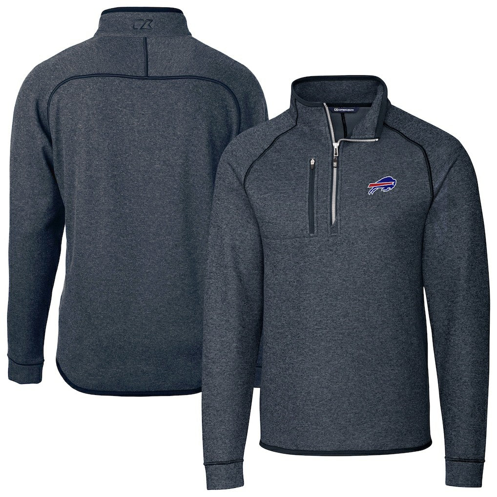 Buffalo Bills Cutter & Buck Big & Tall Mainsail Sweater-Knit Half-Zip Jacket - Heather Navy on sale