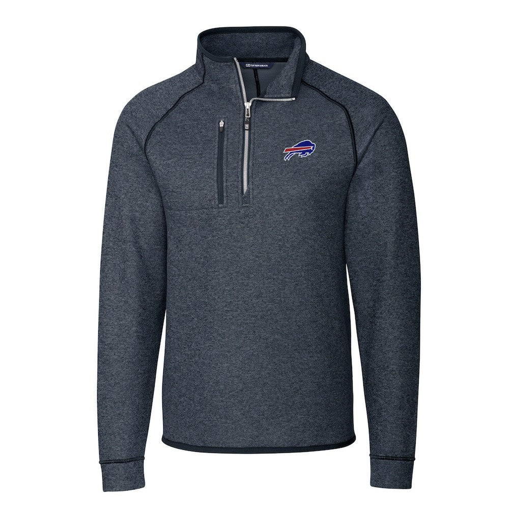Buffalo Bills Cutter & Buck Big & Tall Mainsail Sweater-Knit Half-Zip Jacket - Heather Navy on sale