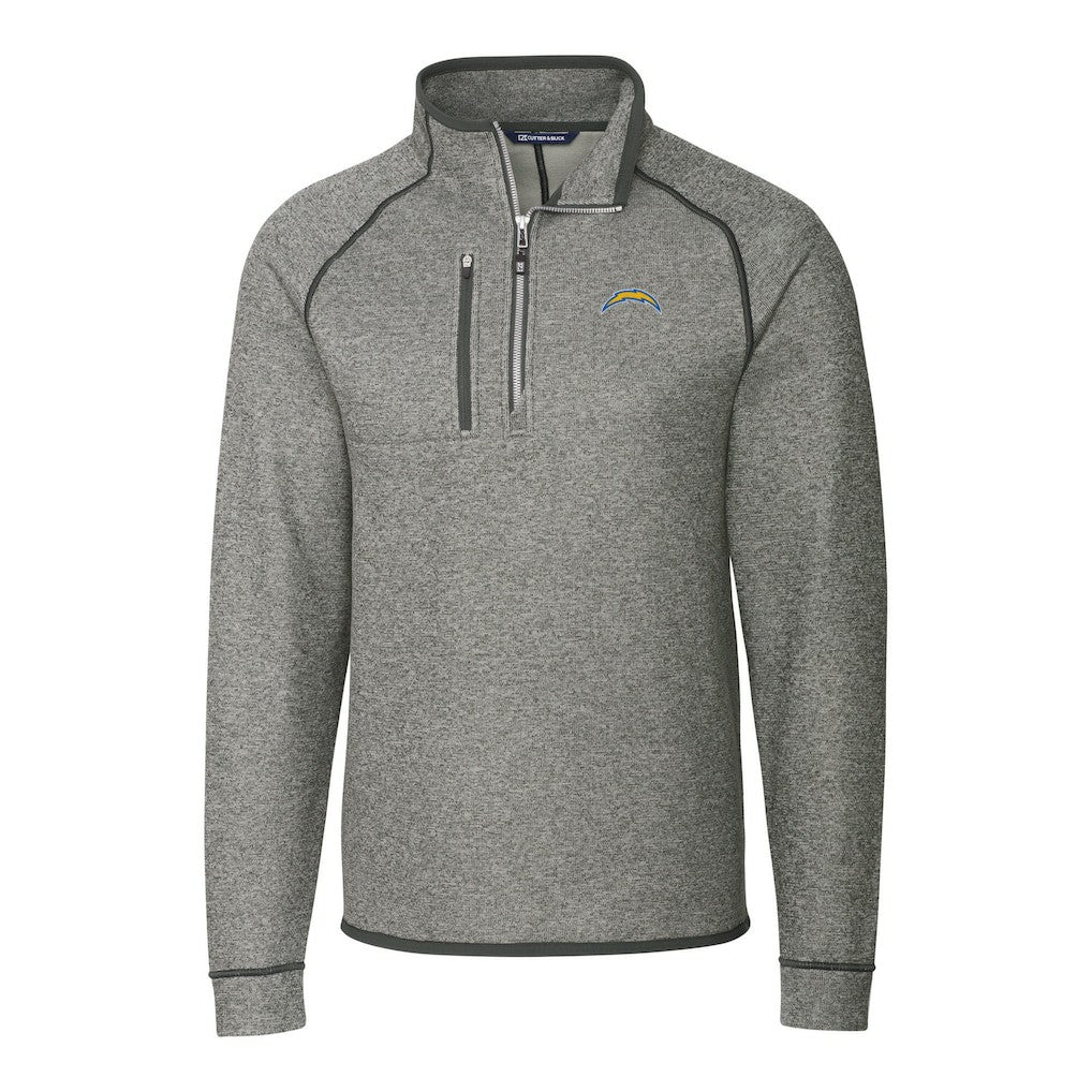 Los Angeles Chargers Cutter & Buck Big & Tall Mainsail Sweater-Knit Raglan Half-Zip Jacket - Heather Gray on sale