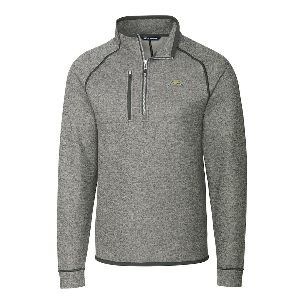 Los Angeles Chargers Cutter & Buck Big & Tall Mainsail Sweater-Knit Raglan Half-Zip Jacket - Heather Gray on sale