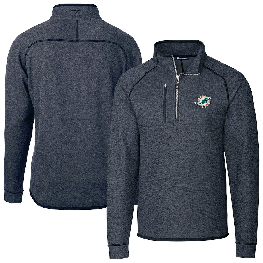 Miami Dolphins Cutter & Buck Big & Tall Mainsail Sweater-Knit Half-Zip Jacket - Heather Navy outlet