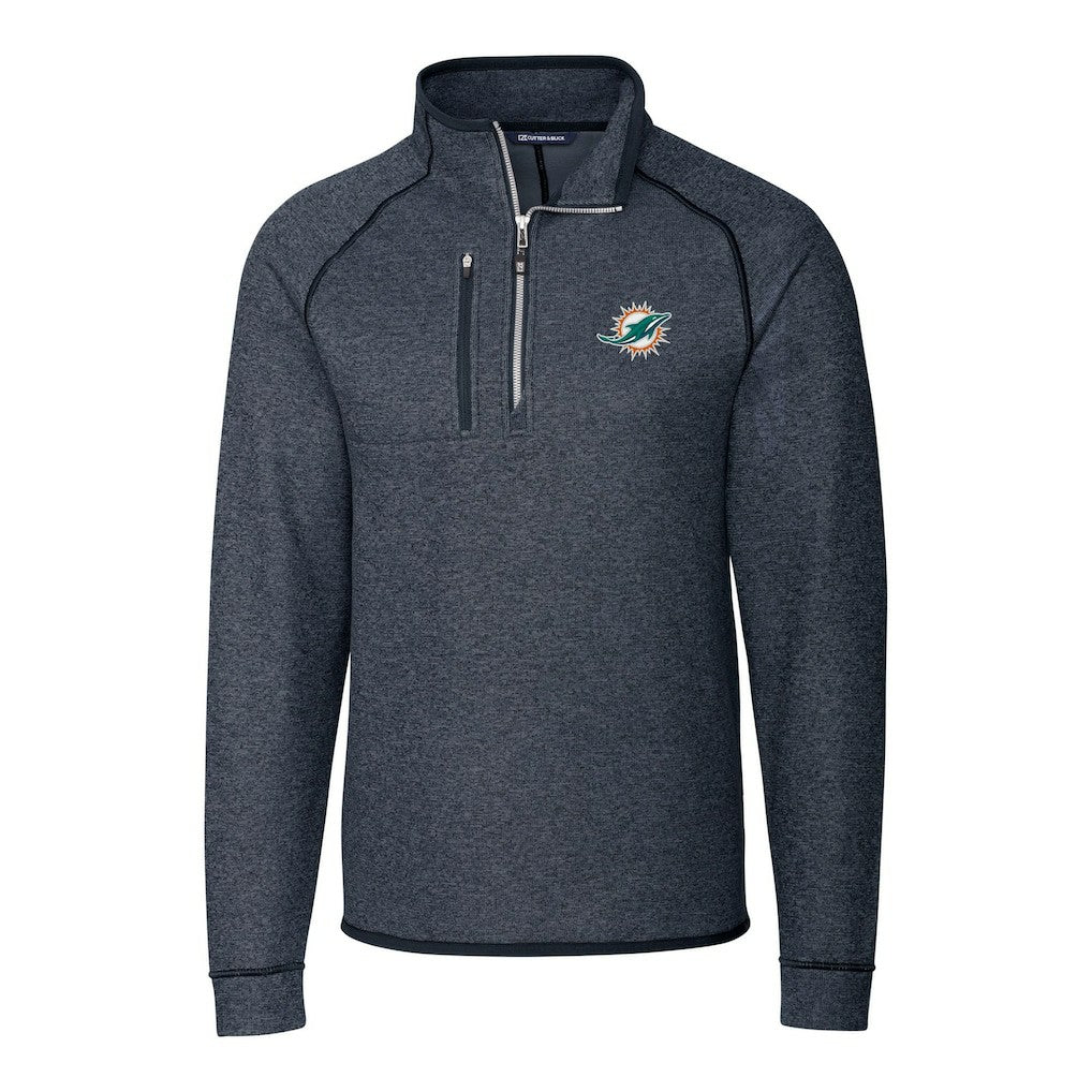 Miami Dolphins Cutter & Buck Big & Tall Mainsail Sweater-Knit Half-Zip Jacket - Heather Navy outlet