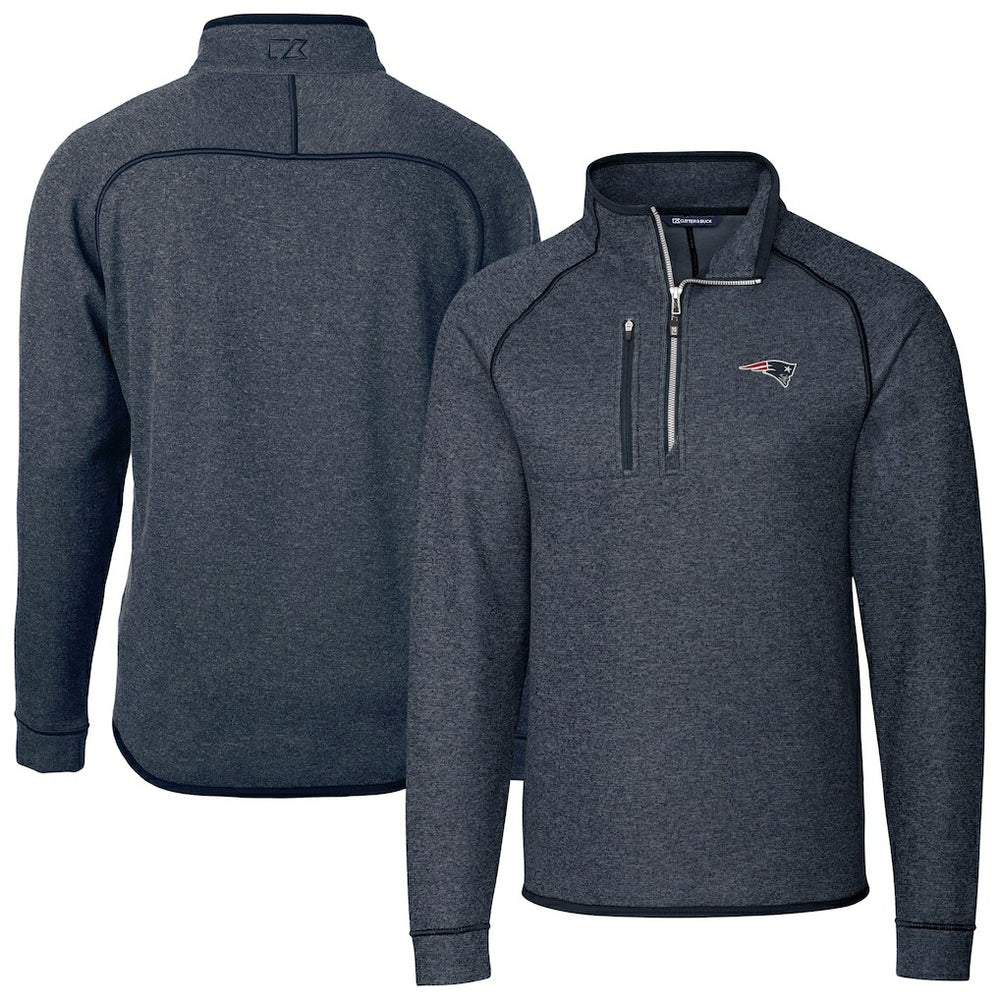 New England Patriots Cutter & Buck Big & Tall Mainsail Sweater-Knit Half-Zip Jacket - Heather Navy on sale