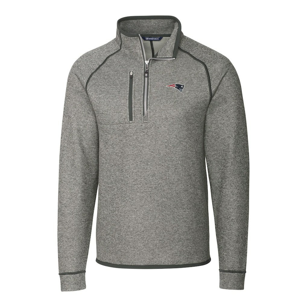 New England Patriots Cutter & Buck Big & Tall Mainsail Sweater-Knit Half-Zip Jacket - Heather Gray outlet