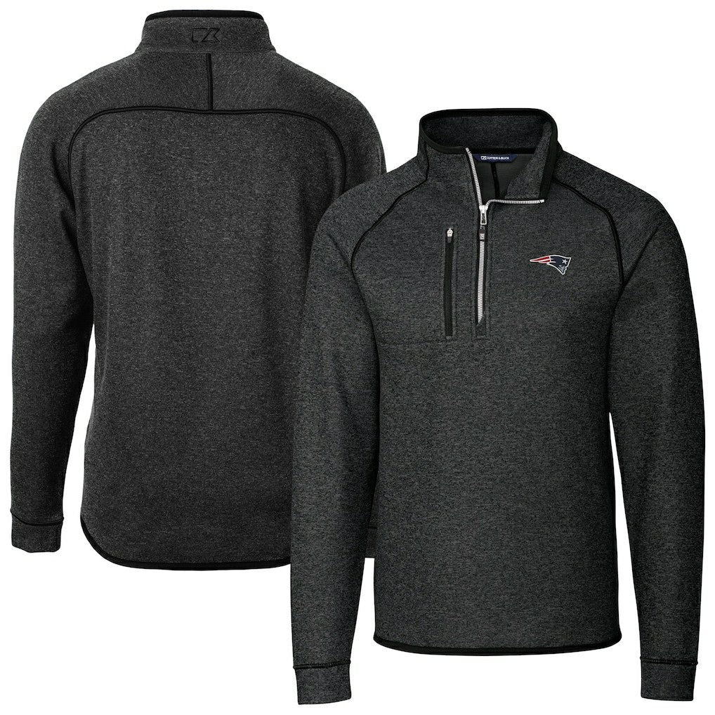 New England Patriots Cutter & Buck Big & Tall Mainsail Sweater-Knit Half-Zip Jacket - Heather Charcoal for sale
