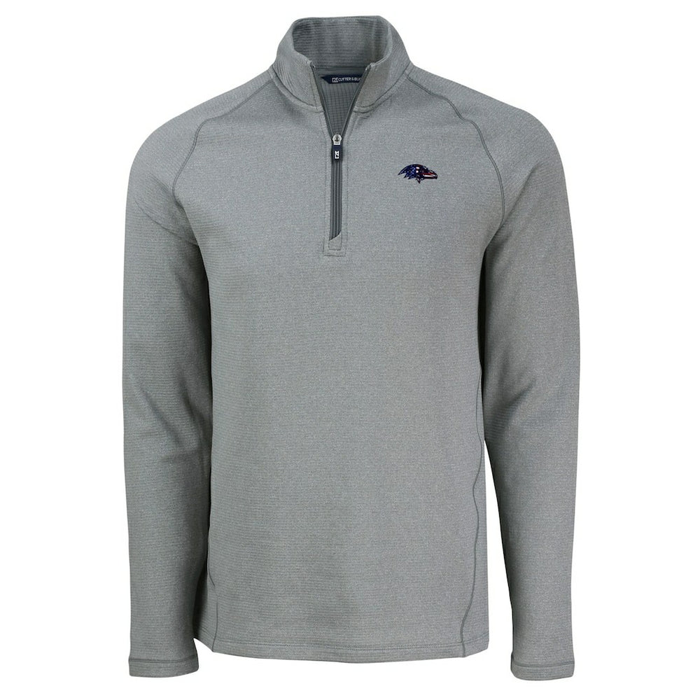 Baltimore Ravens Cutter & Buck Peshastin Eco Fleece Tri-Blend Raglan Recycled Quarter-Zip Jacket - Heather Gray for sale