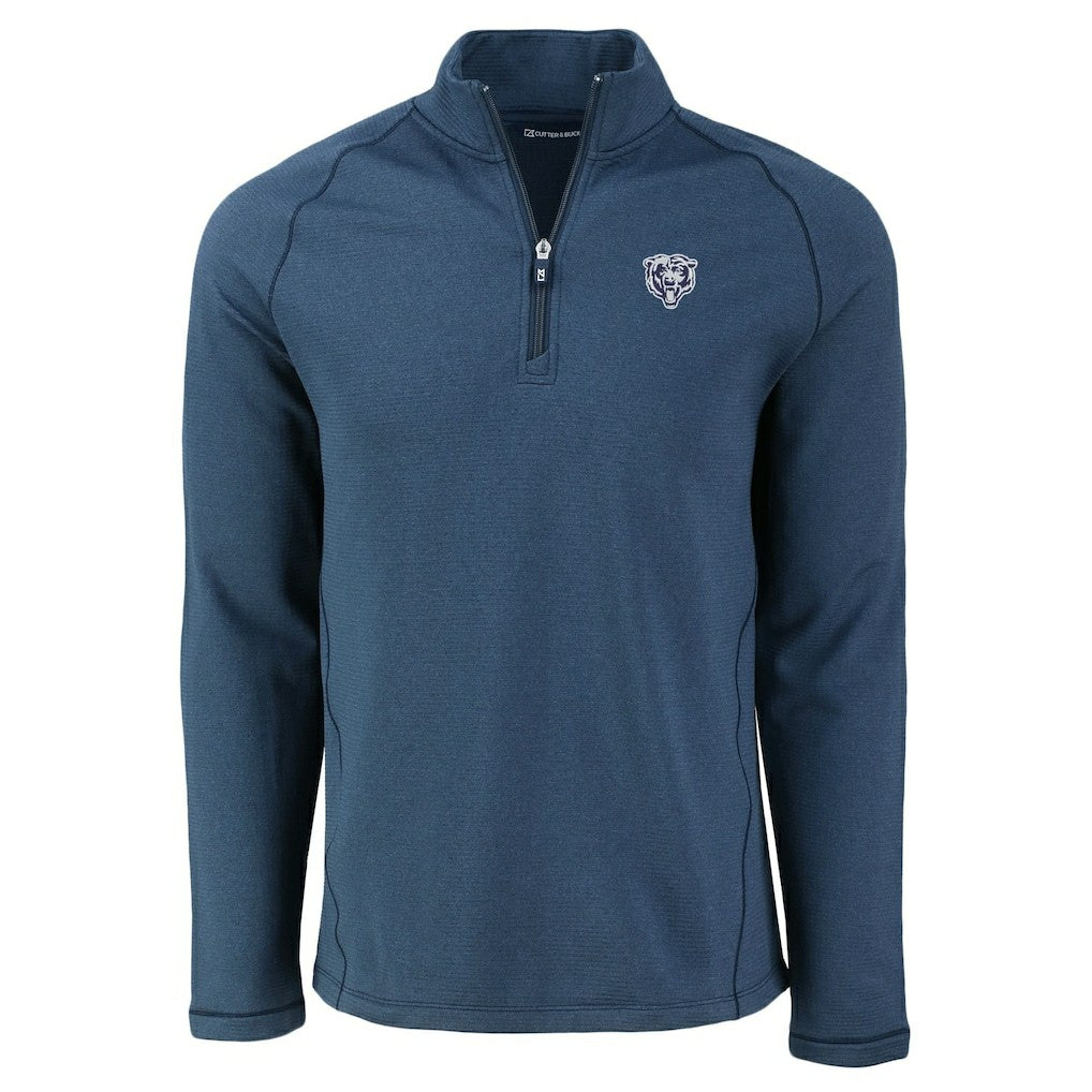 Chicago Bears Cutter & Buck Peshastin Eco Fleece Tri-Blend Raglan Recycled Quarter-Zip Jacket - Heather Navy for sale