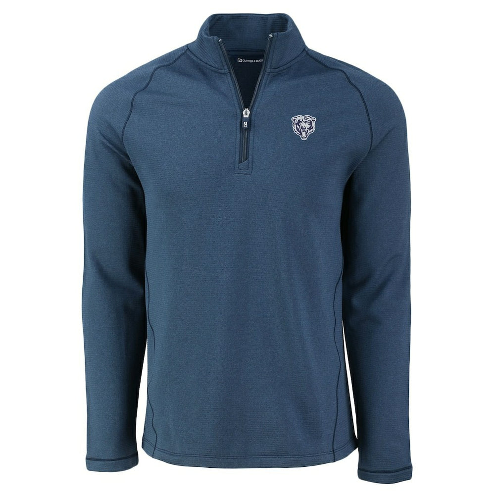 Chicago Bears Cutter & Buck Peshastin Eco Fleece Tri-Blend Raglan Recycled Quarter-Zip Jacket - Heather Navy for sale