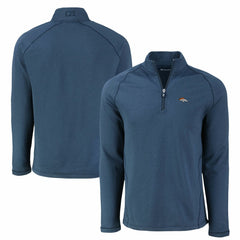 Denver Broncos Cutter & Buck Peshastin Eco Fleece Tri-Blend Raglan Recycled Quarter-Zip Jacket - Heather Navy online