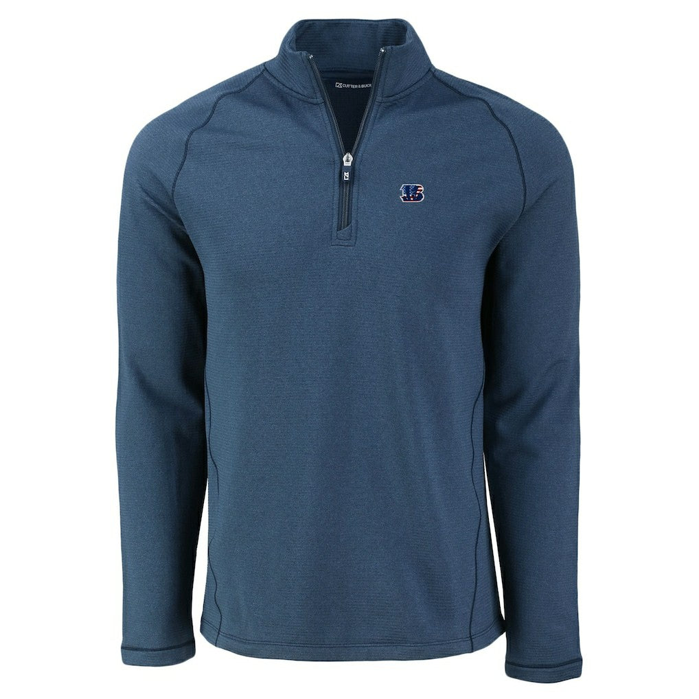 Cincinnati Bengals Cutter & Buck Peshastin Eco Fleece Tri-Blend Raglan Recycled Quarter-Zip Jacket - Heather Navy sale