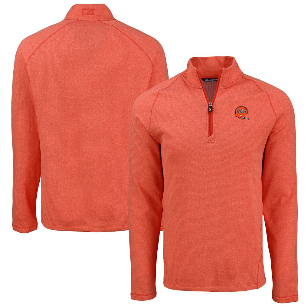 Cincinnati Bengals Cutter & Buck Peshastin Eco Fleece Tri-Blend Raglan Recycled Quarter-Zip Jacket - Heather Orange for sale