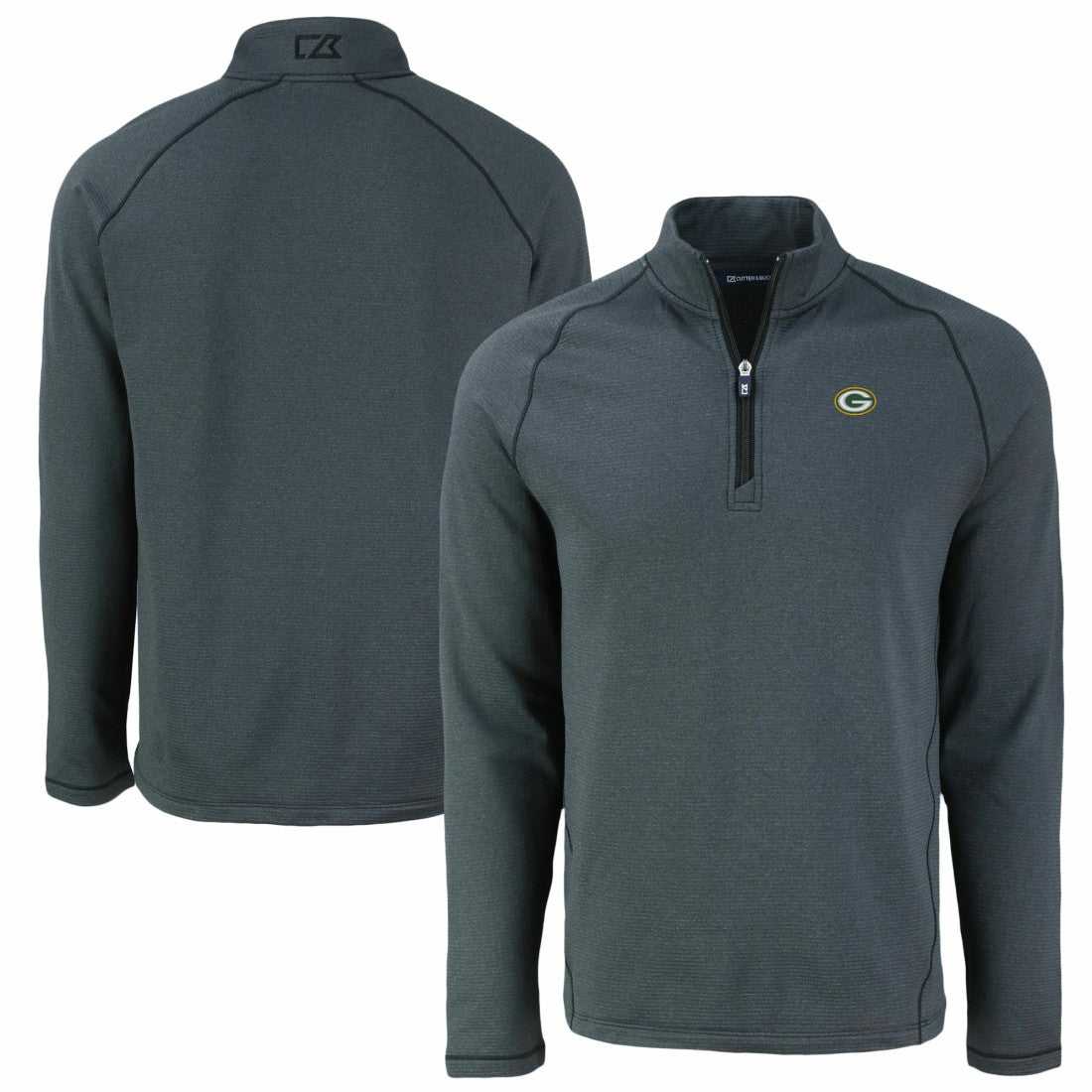 Green Bay Packers Cutter & Buck Peshastin Eco Fleece Tri-Blend Raglan Recycled Quarter-Zip Jacket - Heather Black cheap