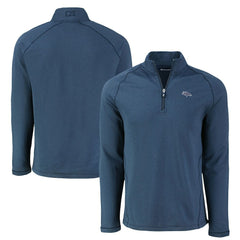 Denver Broncos Cutter & Buck Peshastin Eco Fleece Tri-Blend Raglan Recycled Quarter-Zip Jacket - Heather Navy for sale