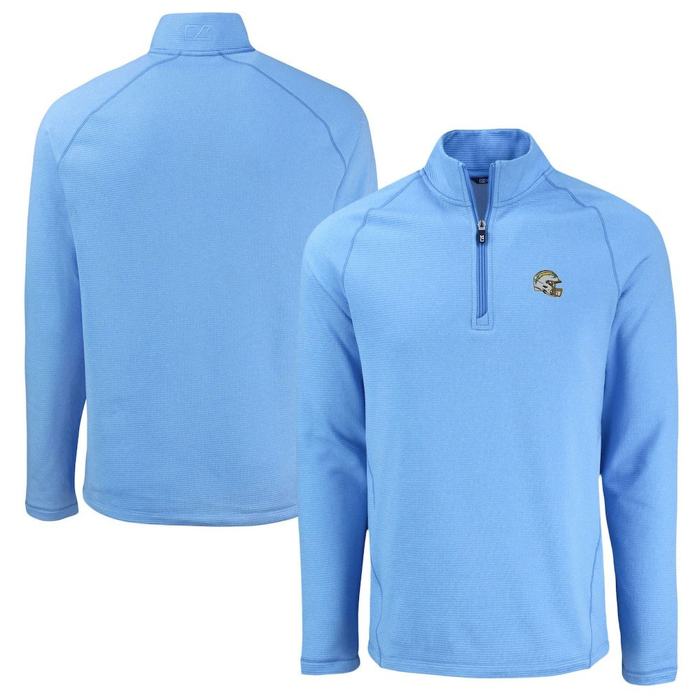 Los Angeles Chargers Cutter & Buck Peshastin Eco Fleece Tri-Blend Raglan Recycled Quarter-Zip Jacket - Heather Powder Blue outlet