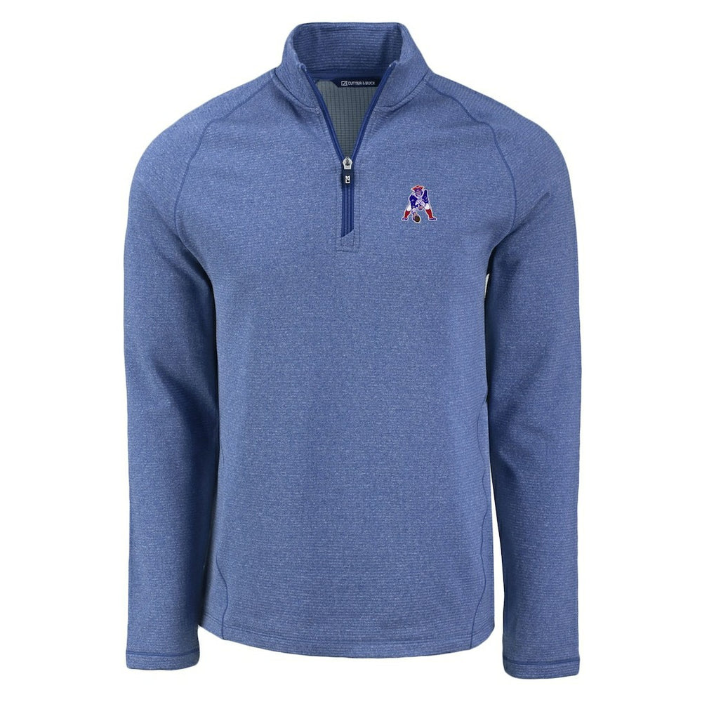 New England Patriots Cutter & Buck Peshastin Eco Fleece Tri-Blend Raglan Recycled Quarter-Zip Jacket - Heather Royal for sale
