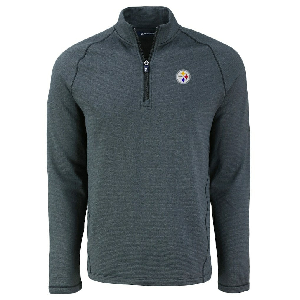 Pittsburgh Steelers Cutter & Buck Peshastin Eco Fleece Tri-Blend Raglan Recycled Quarter-Zip Jacket - Heather Black cheap