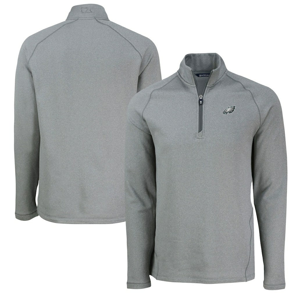Philadelphia Eagles Cutter & Buck Peshastin Eco Fleece Tri-Blend Raglan Recycled Quarter-Zip Jacket - Heather Gray on sale