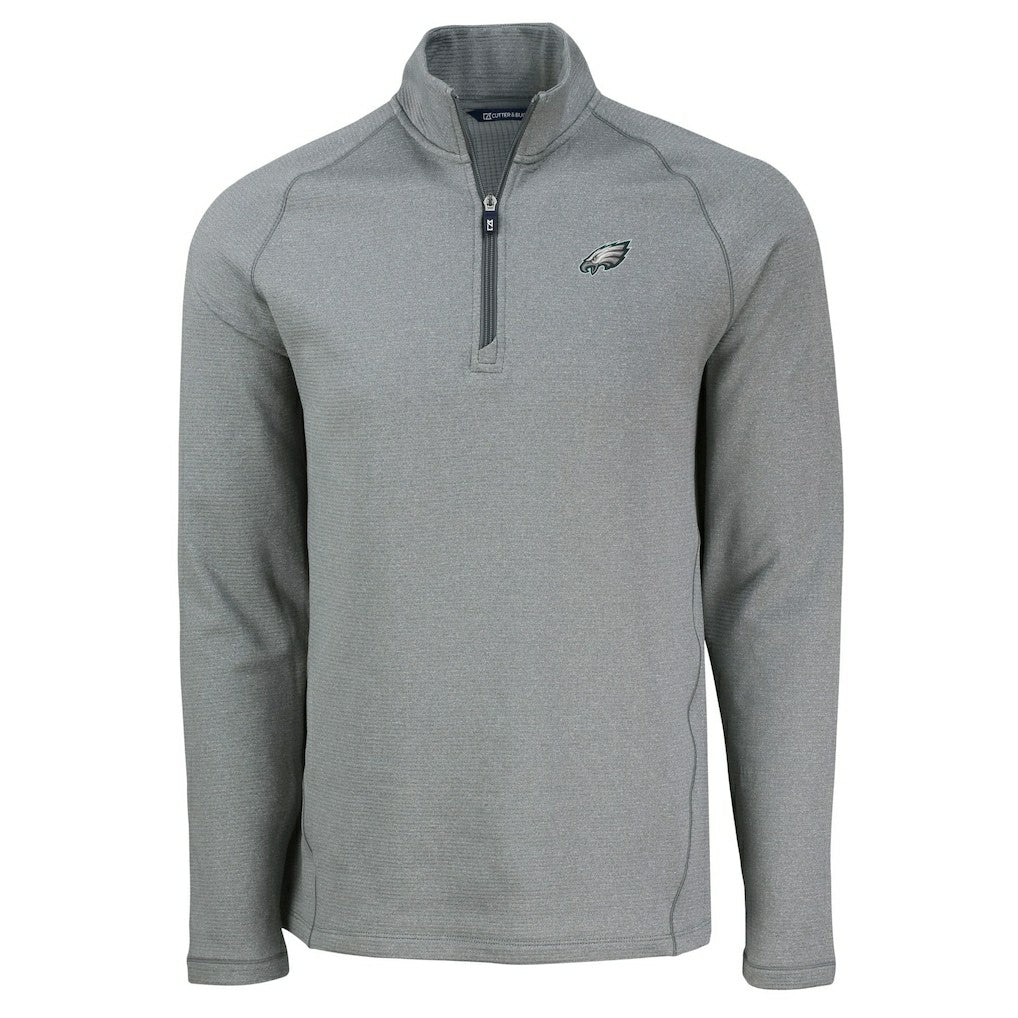 Philadelphia Eagles Cutter & Buck Peshastin Eco Fleece Tri-Blend Raglan Recycled Quarter-Zip Jacket - Heather Gray on sale