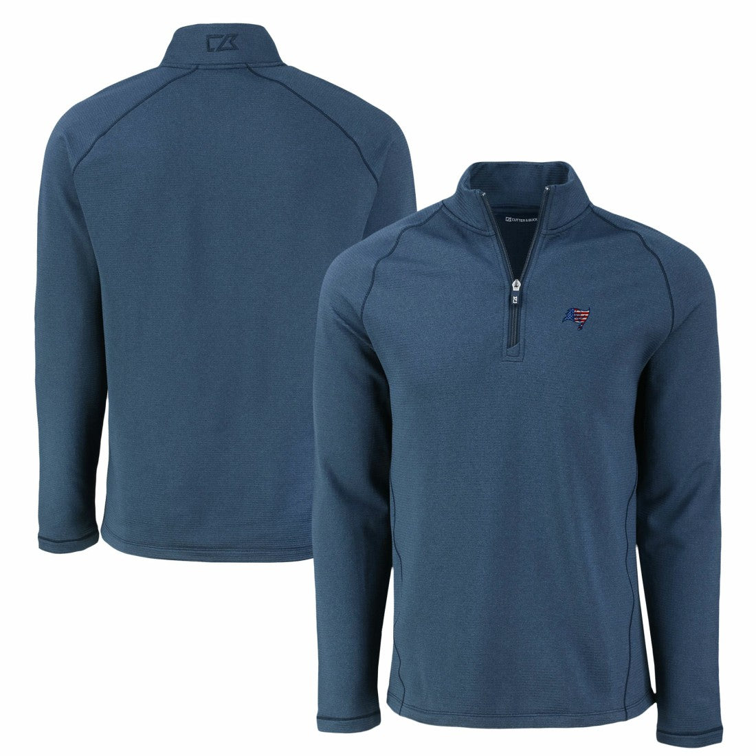 Tampa Bay Buccaneers Cutter & Buck Peshastin Eco Fleece Tri-Blend Raglan Recycled Quarter-Zip Jacket - Heather Navy on sale