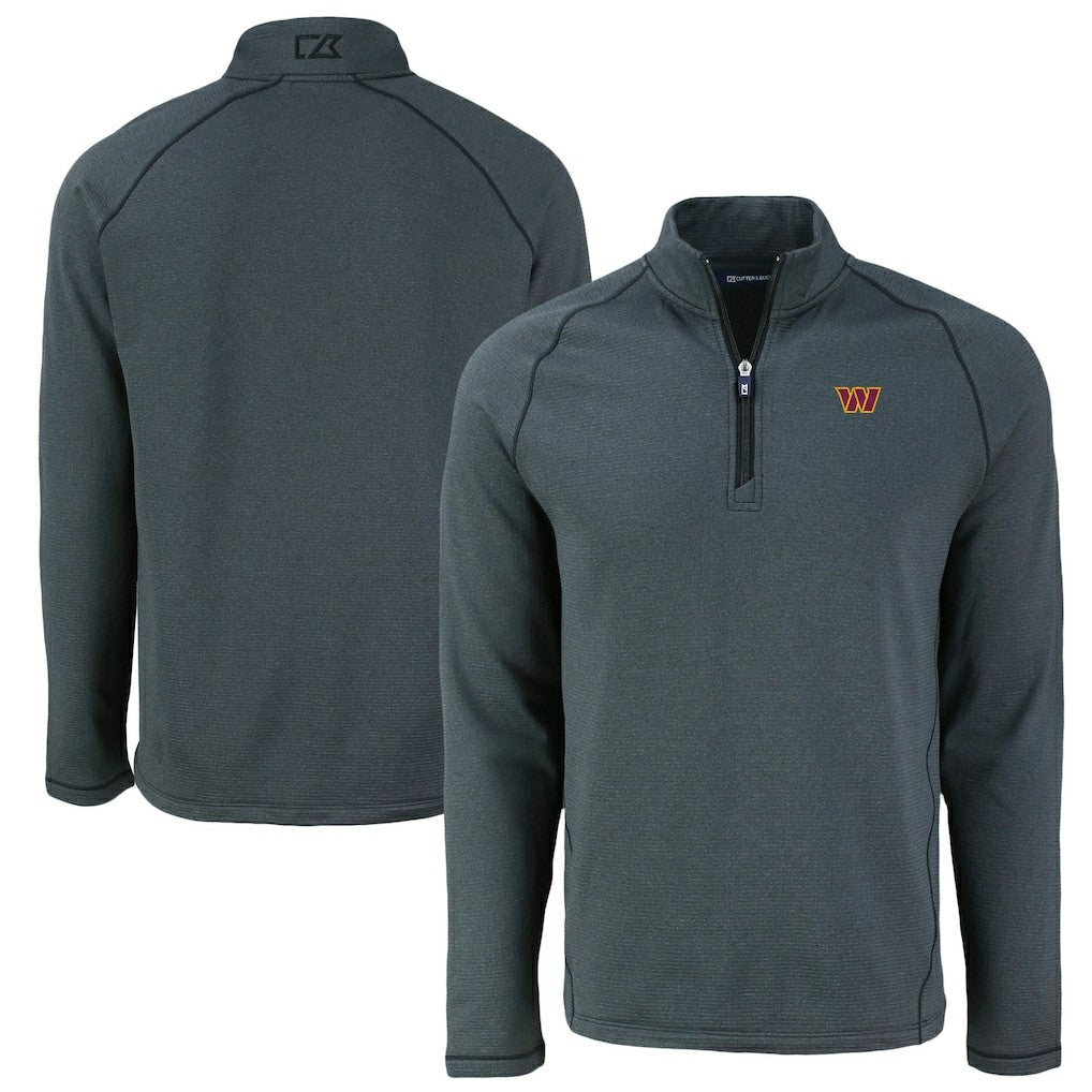 Washington Commanders Cutter & Buck Peshastin Eco Fleece Tri-Blend Raglan Recycled Quarter-Zip Jacket - Heather Black discount