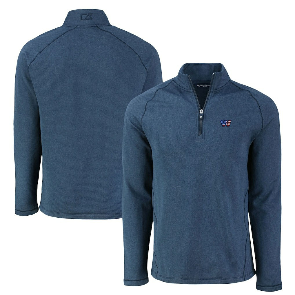 Washington Commanders Cutter & Buck Peshastin Eco Fleece Tri-Blend Raglan Recycled Quarter-Zip Jacket - Heather Navy for sale