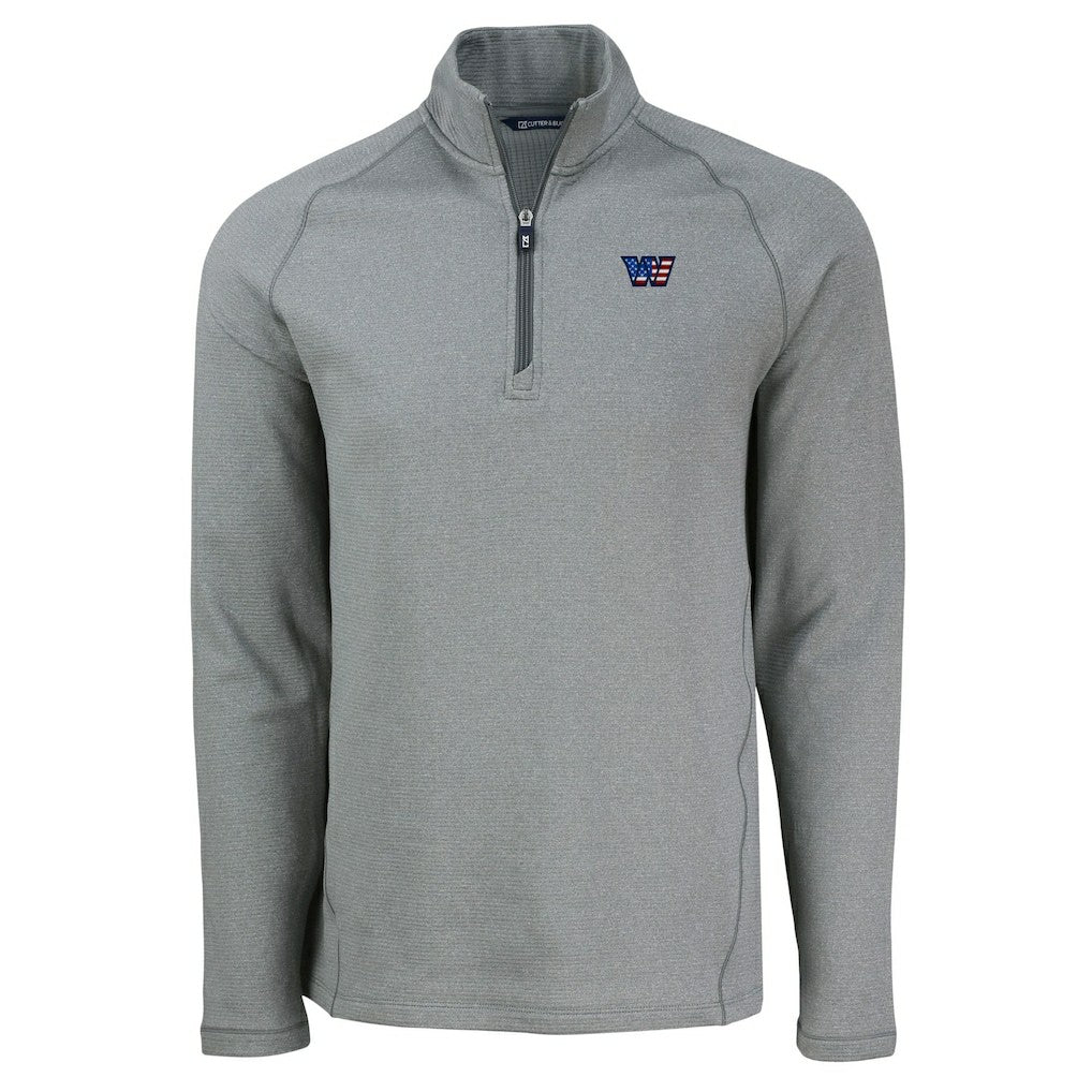 Washington Commanders Cutter & Buck Peshastin Eco Fleece Tri-Blend Raglan Recycled Quarter-Zip Jacket - Heather Gray outlet