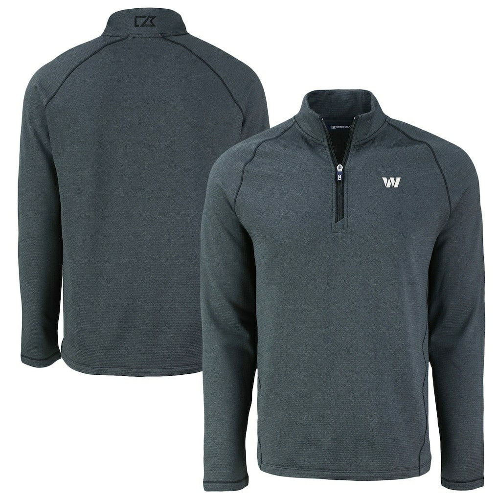 Washington Commanders Cutter & Buck Peshastin Eco Fleece Tri-Blend Raglan Recycled Quarter-Zip Jacket - Heather Black outlet