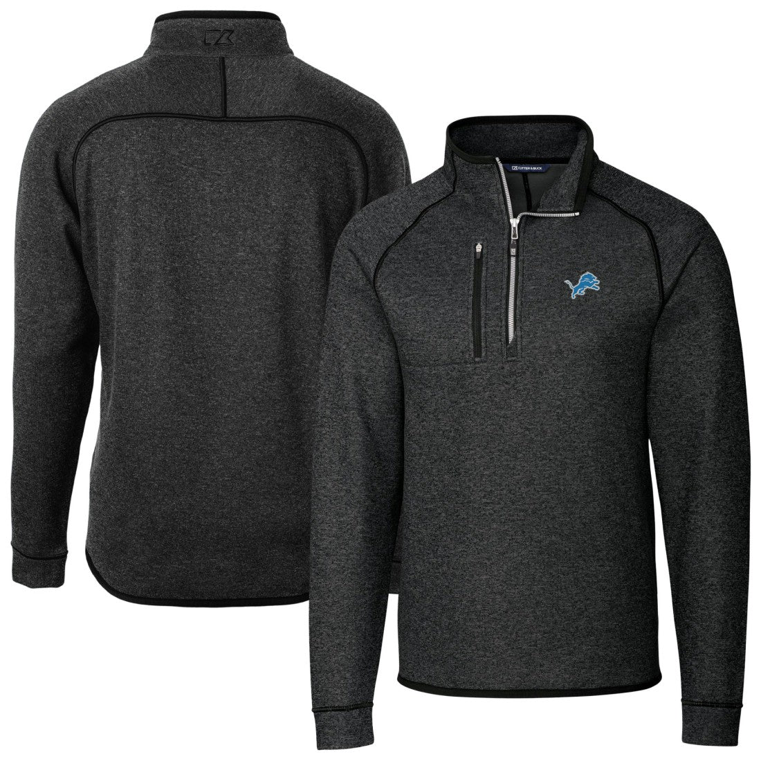 Detroit Lions Cutter & Buck Big & Tall Mainsail Sweater-Knit Raglan Half-Zip Jacket - Heather Charcoal for sale