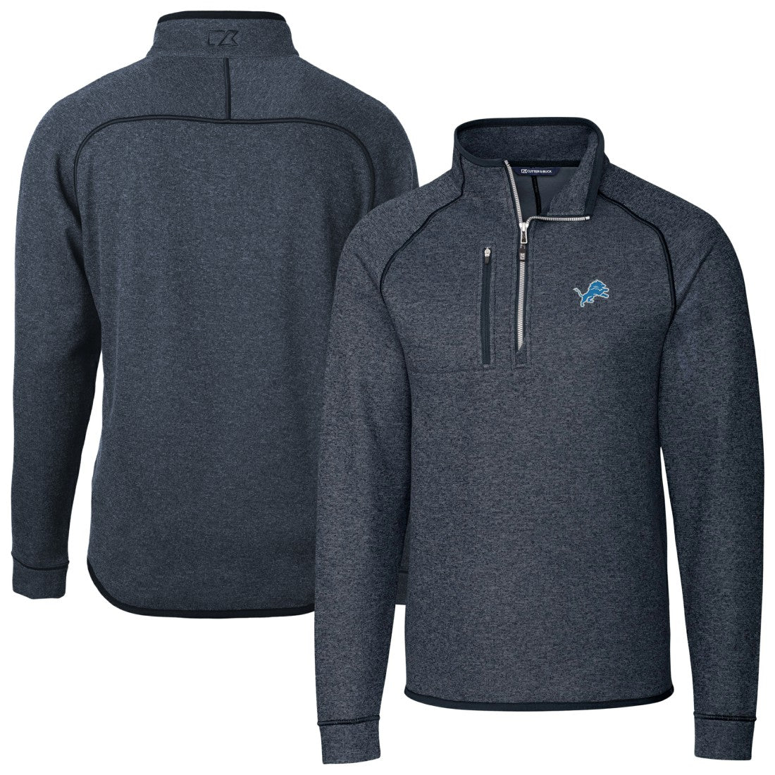 Detroit Lions Cutter & Buck Big & Tall Mainsail Sweater-Knit Raglan Half-Zip Jacket - Heather Navy on sale