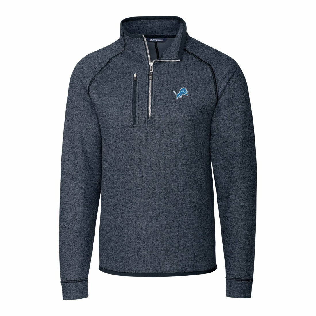 Detroit Lions Cutter & Buck Big & Tall Mainsail Sweater-Knit Raglan Half-Zip Jacket - Heather Navy on sale