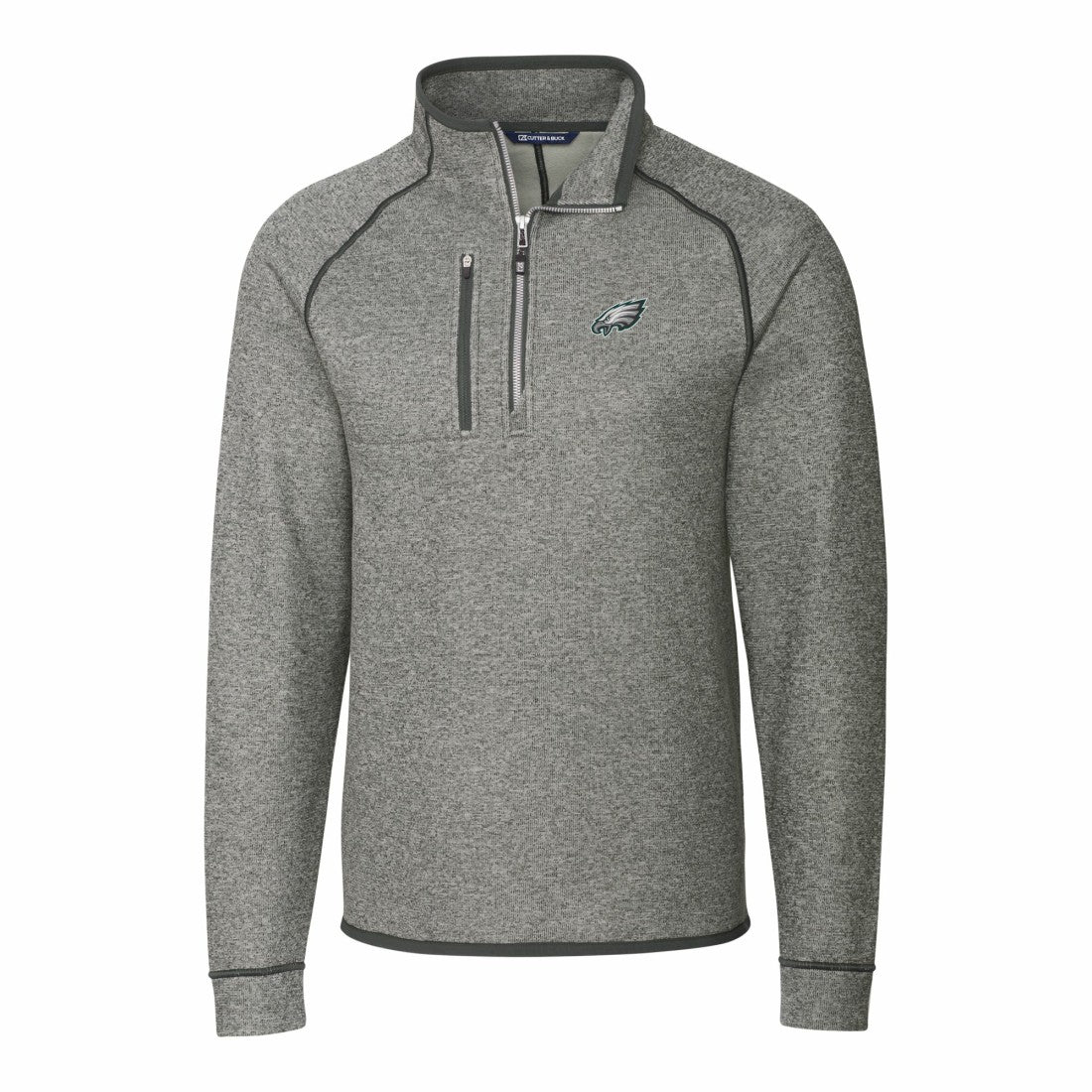 Philadelphia Eagles Cutter & Buck Big & Tall Mainsail Sweater-Knit Raglan Half-Zip Jacket - Heather Gray sale