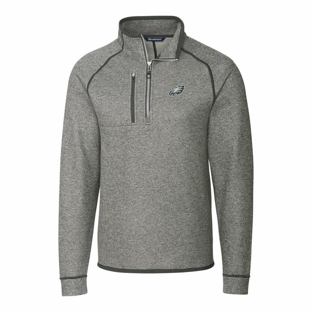 Philadelphia Eagles Cutter & Buck Big & Tall Mainsail Sweater-Knit Raglan Half-Zip Jacket - Heather Gray sale
