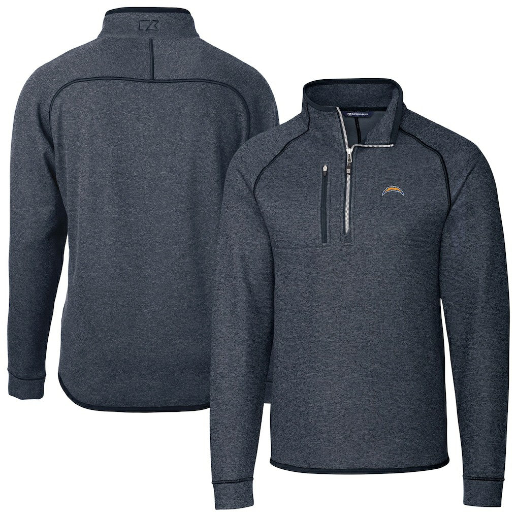 Los Angeles Chargers Cutter & Buck Big & Tall Mainsail Sweater-Knit Raglan Half-Zip Jacket - Heather Navy cheap