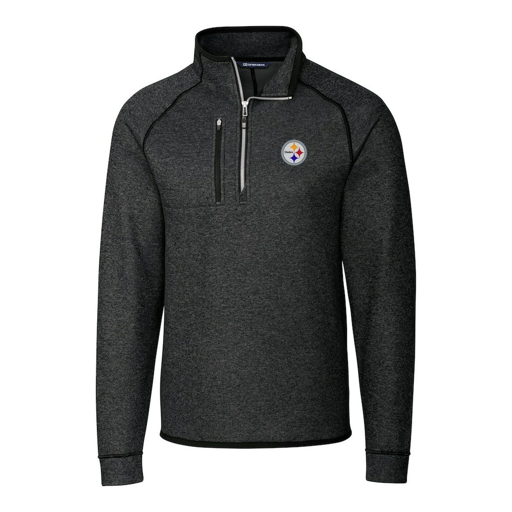 Pittsburgh Steelers Cutter & Buck Big & Tall Mainsail Sweater-Knit Raglan Half-Zip Jacket - Heather Charcoal outlet