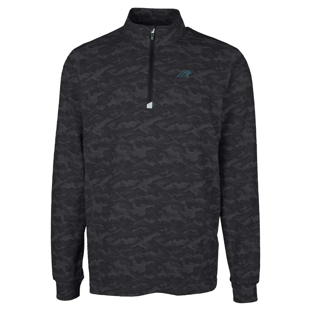 Carolina Panthers Cutter & Buck Big & Tall Traverse Eco Camo Tri-Blend DryTec Quarter-Zip Jacket - Black for sale