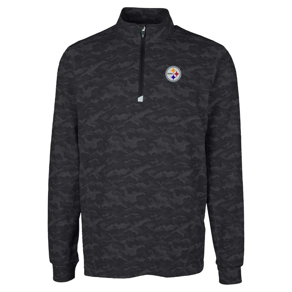Pittsburgh Steelers Cutter & Buck Big & Tall Traverse Eco Camo Tri-Blend DryTec Quarter-Zip Jacket - Black on sale