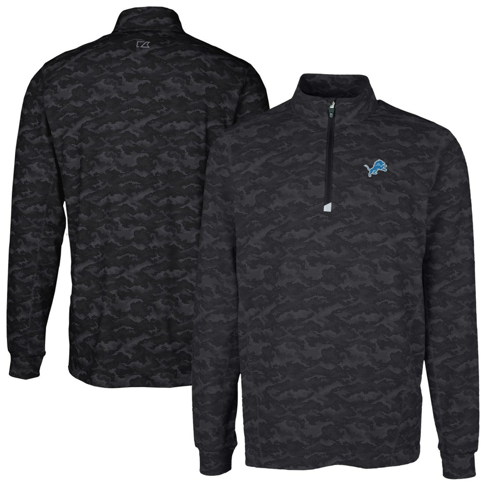 Detroit Lions Cutter & Buck Big & Tall Traverse Eco Camo Tri-Blend DryTec Quarter-Zip Jacket - Black for sale