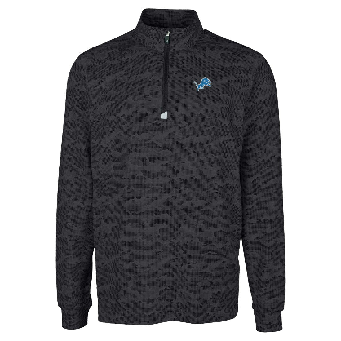 Detroit Lions Cutter & Buck Big & Tall Traverse Eco Camo Tri-Blend DryTec Quarter-Zip Jacket - Black for sale