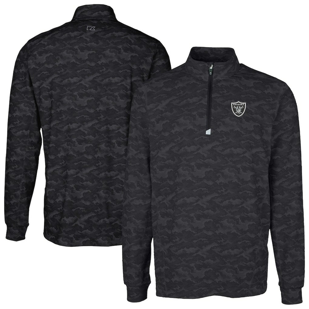 Las Vegas Raiders Cutter & Buck Big & Tall Traverse Eco Camo Tri-Blend DryTec Quarter-Zip Jacket - Black outlet