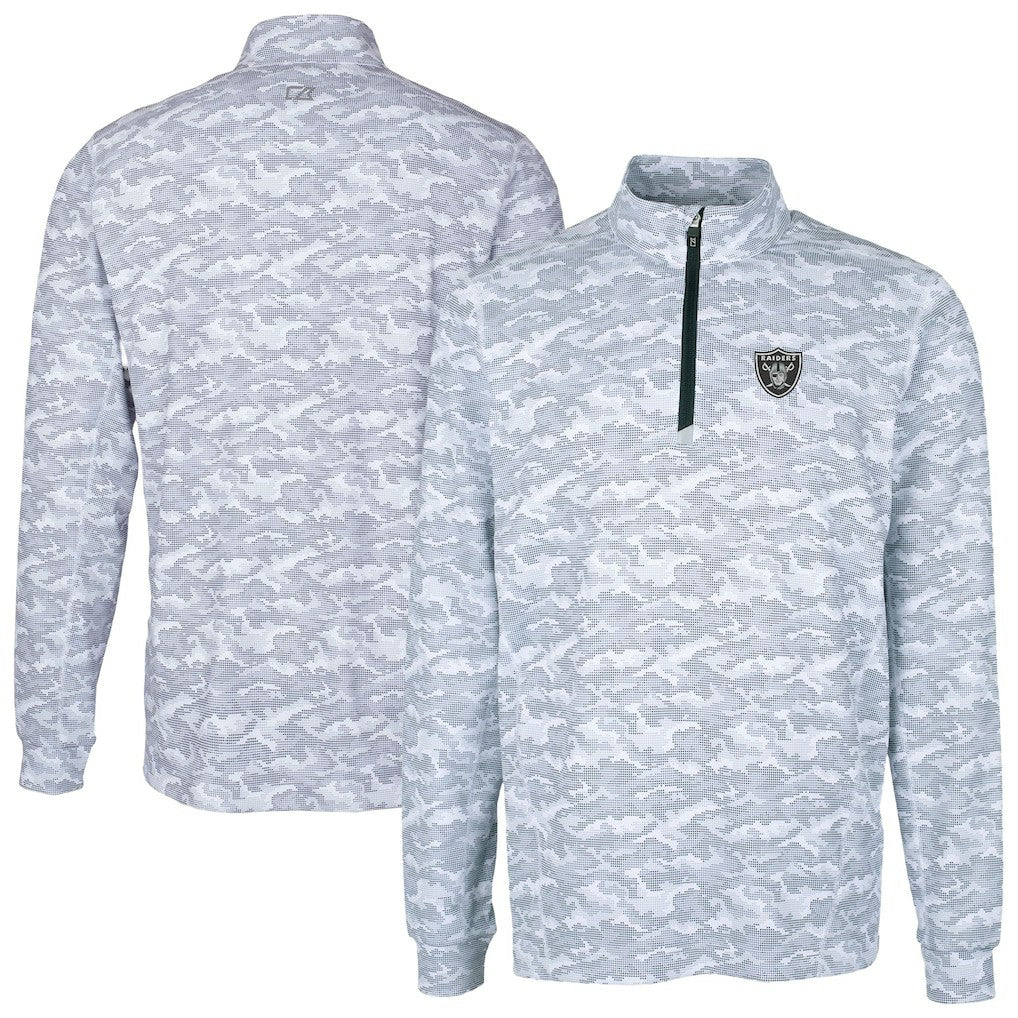 Las Vegas Raiders Cutter & Buck Big & Tall Traverse Eco Camo Tri-Blend DryTec Quarter-Zip Jacket - Charcoal for sale