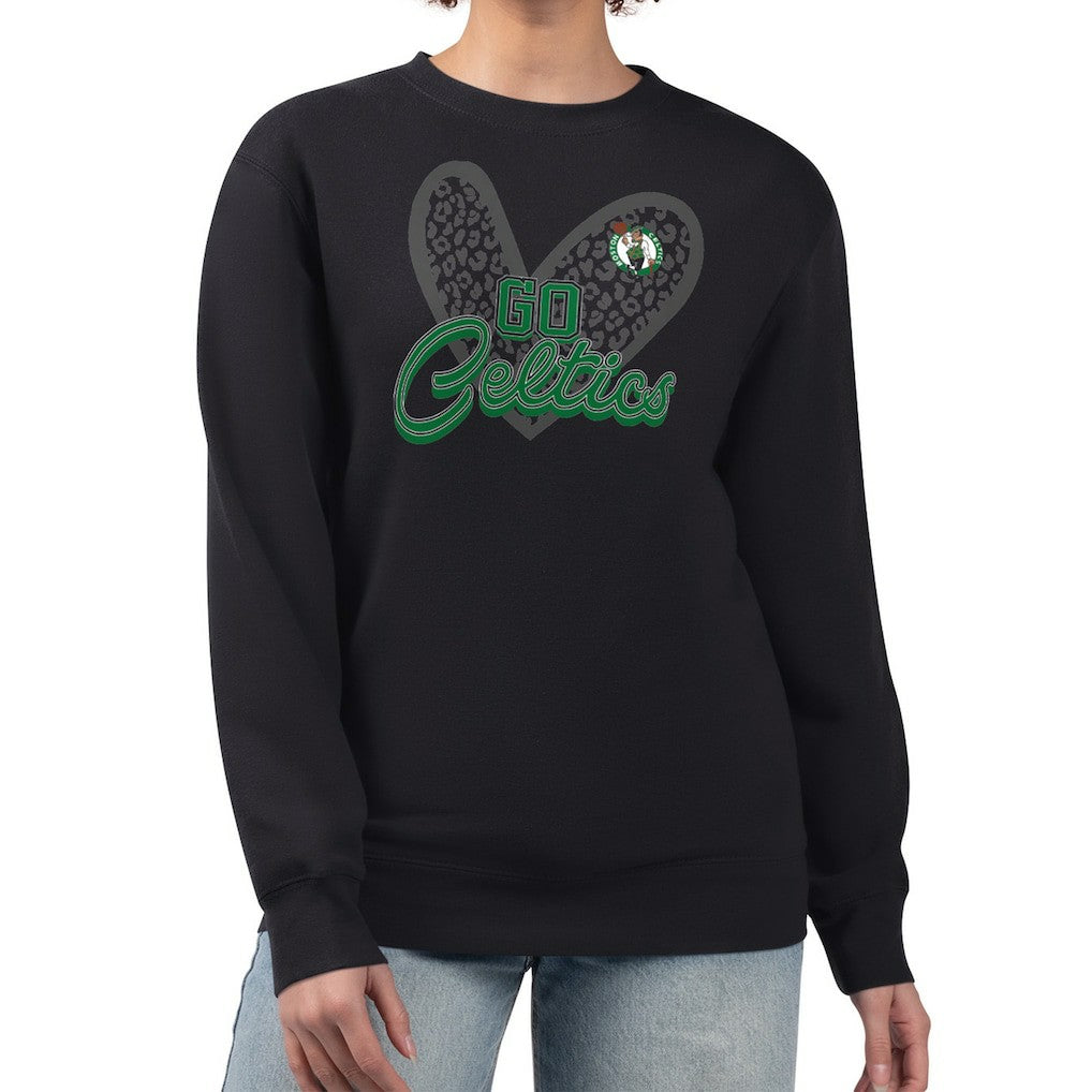 Boston Celtics G-III 4Her by Carl Banks Women's Leopard Heart Fleece Pullover Sweatshirt - Black cheap