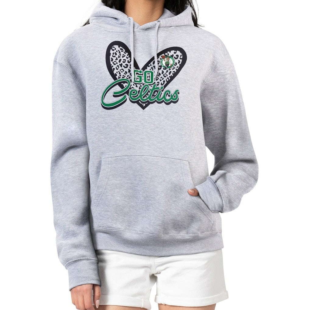 Boston Celtics G-III 4Her by Carl Banks Women's Leopard Heart Graphic Fleece Pullover Hoodie - Heather Gray sale