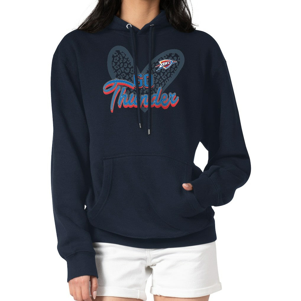 Oklahoma City Thunder G-III 4Her by Carl Banks Women's Leopard Heart Graphic Fleece Pullover Hoodie - Navy on sale