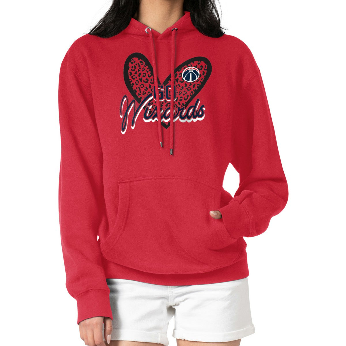Washington Wizards G-III 4Her by Carl Banks Women's Leopard Heart Graphic Fleece Pullover Hoodie - Red cheap