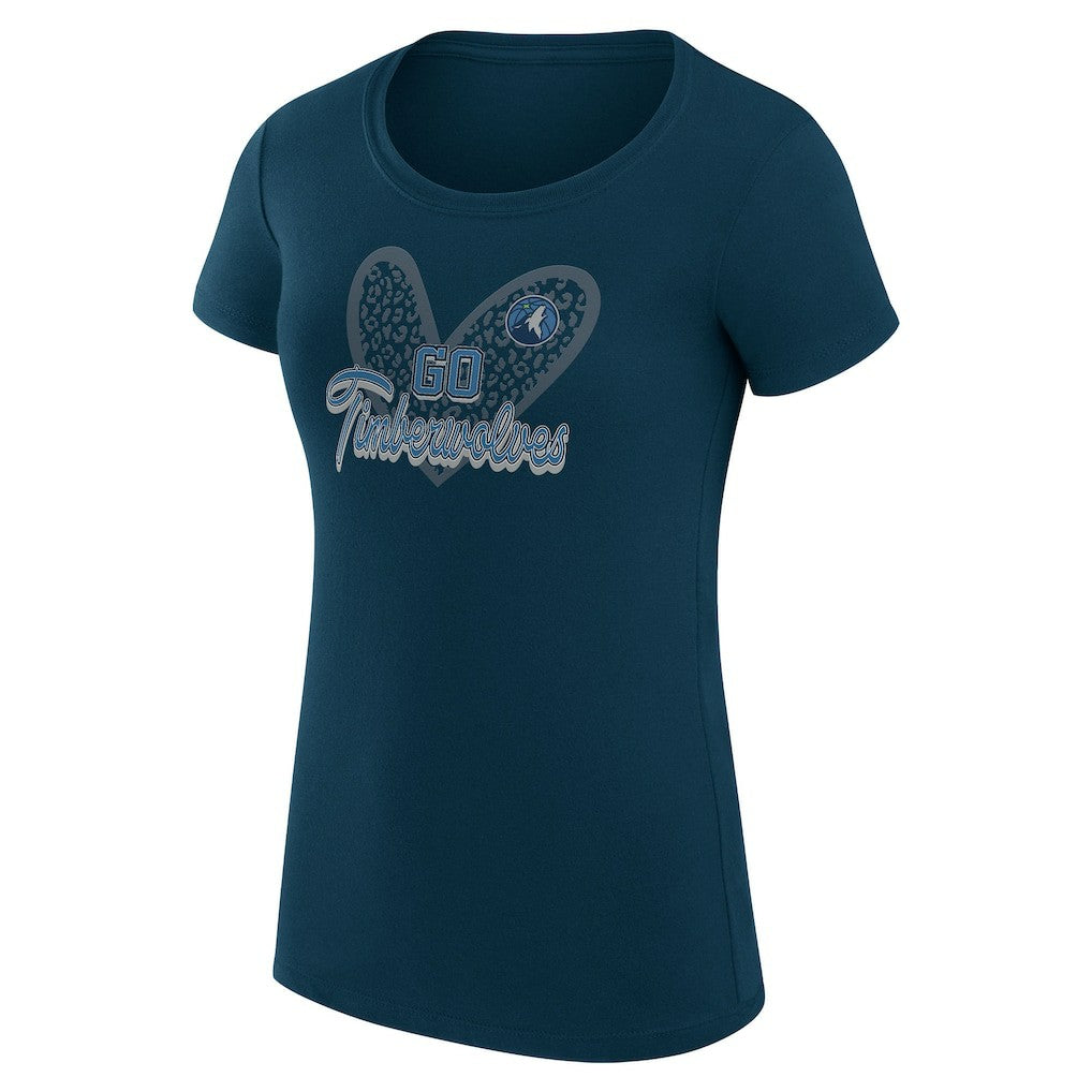Minnesota Timberwolves G-III 4Her by Carl Banks Women's Super-Slim Fit Lightweight Leopard Heart T-Shirt - Navy online