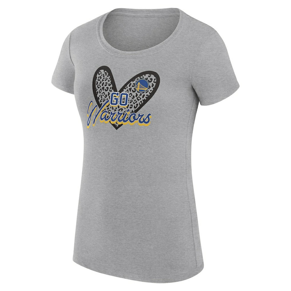 Golden State Warriors G-III 4Her by Carl Banks Women's Super-Slim Fit Lightweight Leopard Heart T-Shirt sale - Heather Gray for sale
